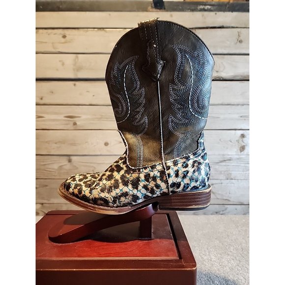 Roper Glitter Diamonds Cow  Leather Square Toe Pull On Western Boots Girls Sz 1 - Picture 3 of 14
